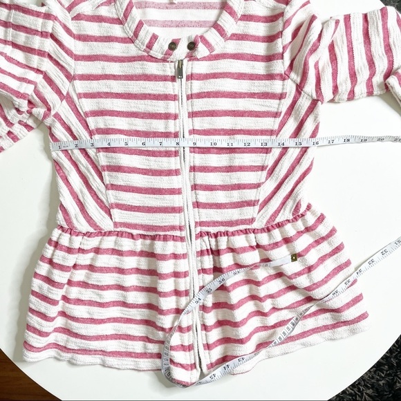 Free People Stripe Peplum Zip Up Crewneck Jacket Cream Red Size XS - Picture 3 of 8